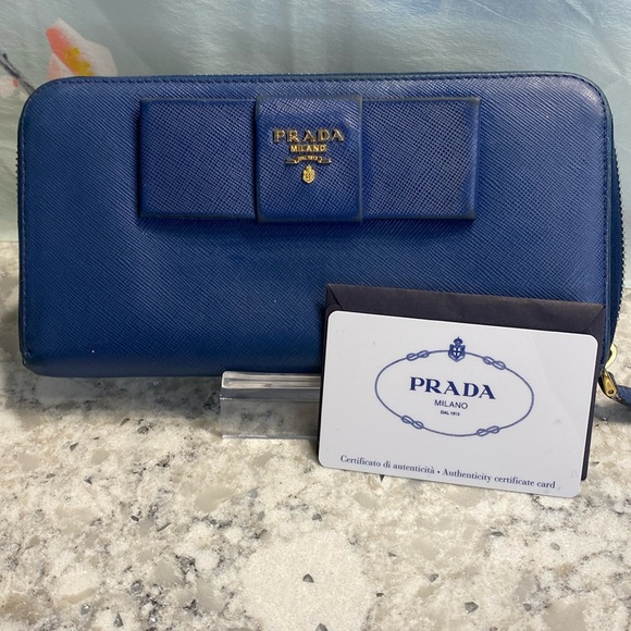 Prada Bow Wallet In Saffiano Leather EUC - Picture 1 of 16